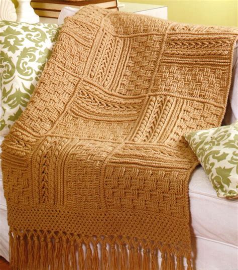 Crochet Pattern ~ Aran Sampler Throw With Fringe 60 X 76
