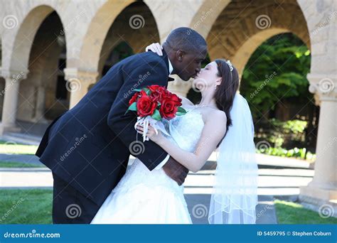 Attractive Interracial Wedding Couple Kissing Stock Image Image Of