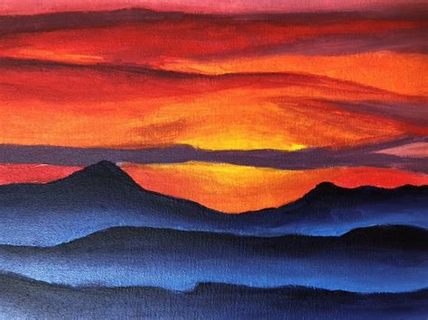 Mountain Sunset Original Acrylic Painting Original Artwork Sunset