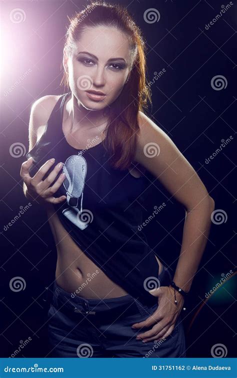 Brutal Girl Lifts Up Her Shirt Stock Photo Image Of Female Person
