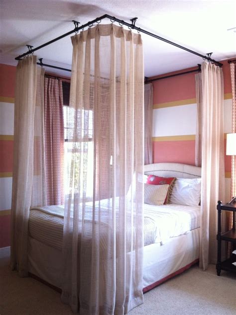 Curtain hang curtains from ceiling. Ceiling hung curtains around bed | Fitness | Pinterest ...