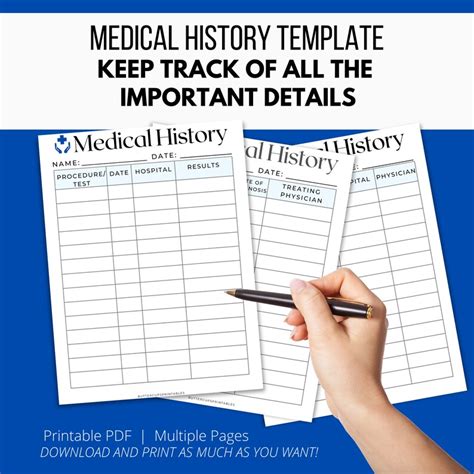 Medical History Printable Medical History Chart Organize Etsy