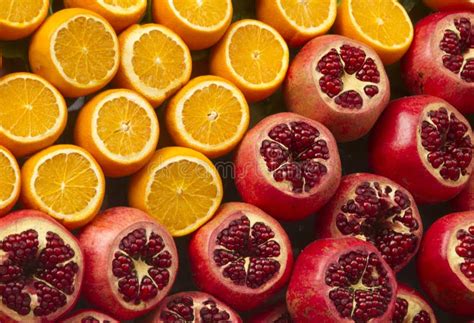 Fresh Oranges And Pomegranat Stock Image Image Of Yellow Bright