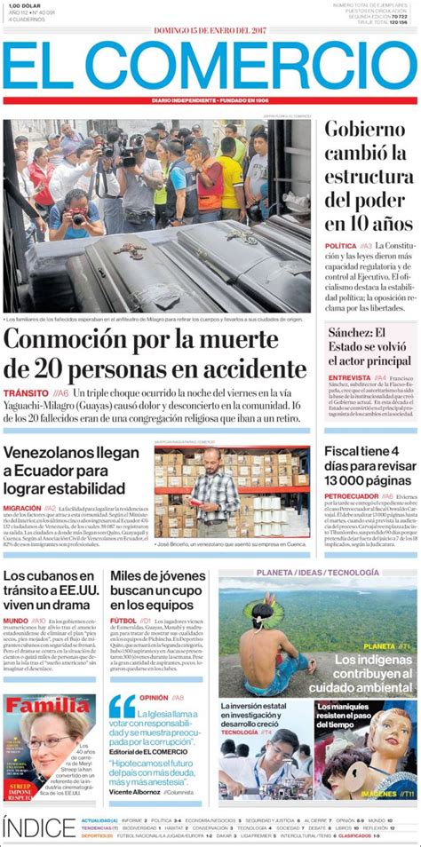 Periódico El Comercio Ecuador Periódicos De Ecuador Edición De Domingo 15 De Enero De 2017