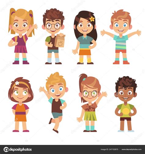 Cute Cartoon Kids Set Children Girls Boys Standing Kid