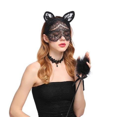 Black Lace Cat Ears Mask Veil Headband Fancy Dress Costume Nightclub