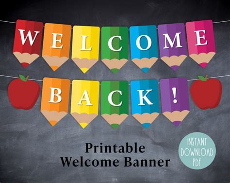 Welcome Banner Printable Sign Back To School Bunting Instant Etsy