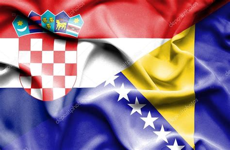 Flagge Von Bosnien Und Herzegowina Und Kroatien Winken — Stockfoto
