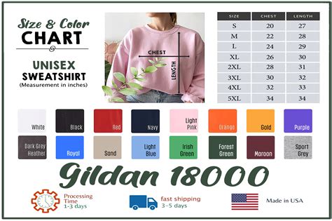 Gildan Size Color Chart Sweatshirt Illustration Par