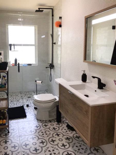 Two tile patterns like hopscotch, basketweave or target. Big Tile or Little Tile? How to Design for Small Bathrooms ...