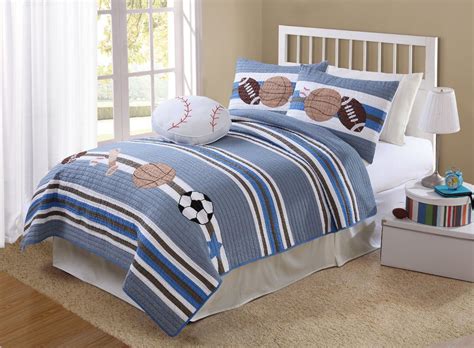 Bedding sets are the simplest way to give your son the style he wants for his bedroom and conveniently provide consistency and comfort, no matter what his style is! boy bedspreads and comforters | white striped sports ...