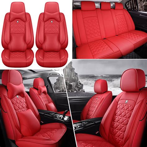 Luxury Red Car Seat Covers 100 Leather Auto Interior Frontrear 5