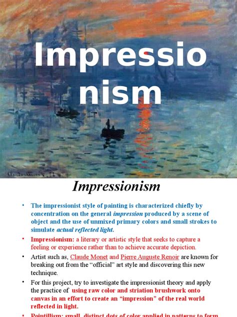 A painter who follows the theories of impressionism. impressionism ppt vacomp | Impressionism | Claude Monet