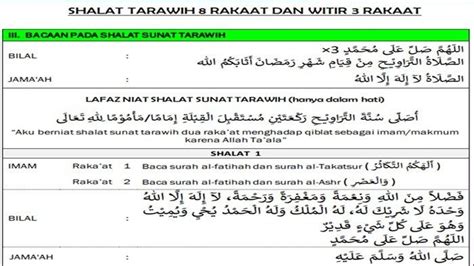 Bacaan Bilal Tarawih 11 Rakaat PDF Sholat Tarawih 8 Rakaat Dan Witir 3
