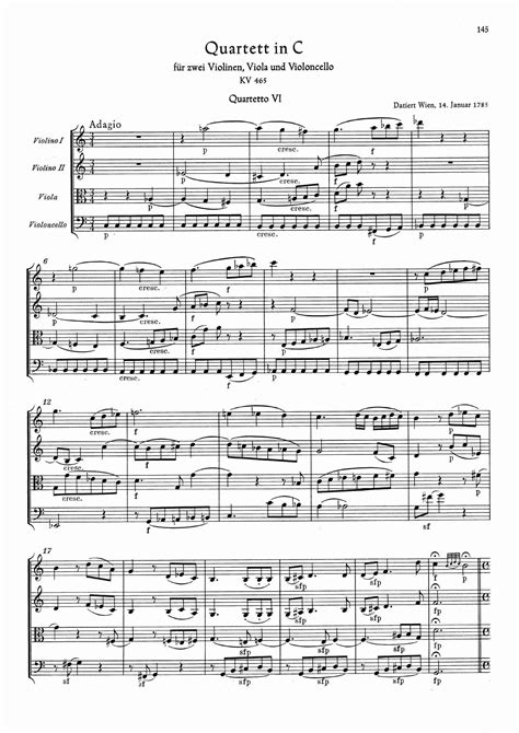 Mozart Wolfgang Amadeus String Quartet No 19 In C Major K 465 Score