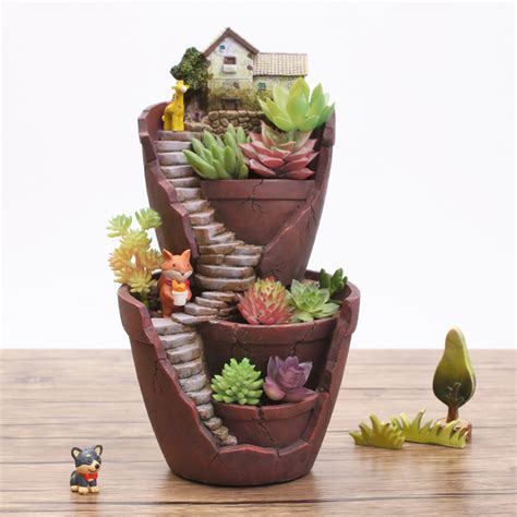 1pc Creative Resin Decorative Succulent Plant Pot For Fairy Garden