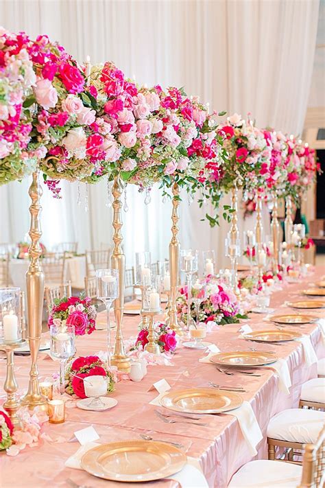 Classic Elegant Hot Pink Blush And Gold Wedding Reception With Hot