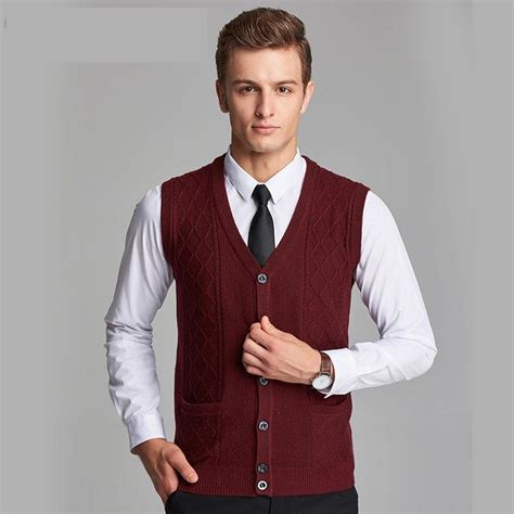 New Arrival Men S Autumn Winter Casual Knitted V Neck Vest Cardigan