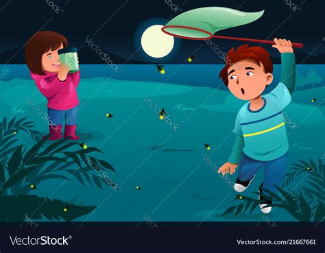 Kids Catching Fireflies Royalty Free Vector Image