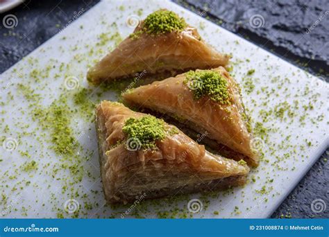 Turkish Pistachio Baklava Close Up Traditional Dessert Isolated On