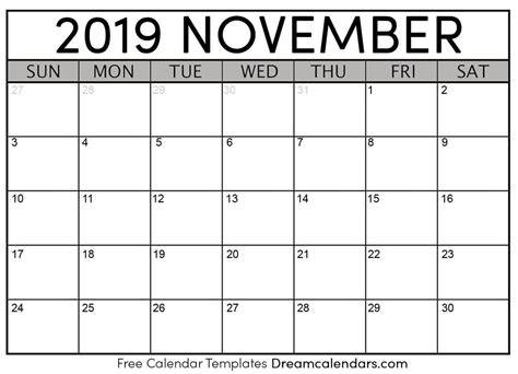 Free printable year 2021 calendar with holidays. Dream Calendars - Make your calendar template blog: Blank Printable November 2019 Calendar