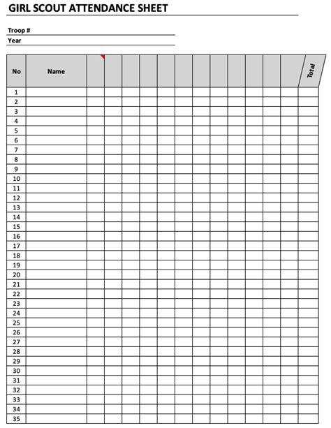 girl scout attendance sheet free printable