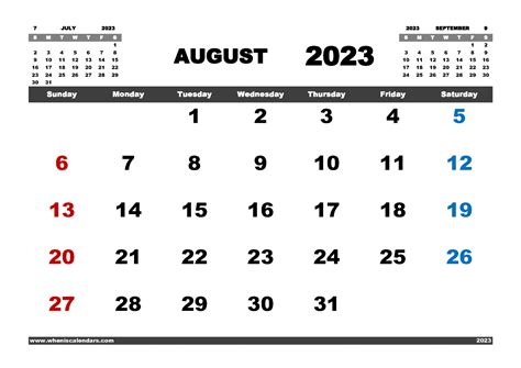 Free Printable August 2023 Calendar With Holidays