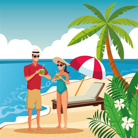 Summer Couple In The Beach Cartoon 689092 Vector Art At Vecteezy