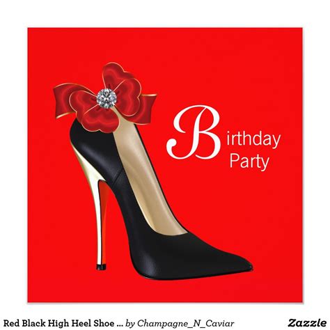 red black high heel shoe birthday party invitation black high heels shoe