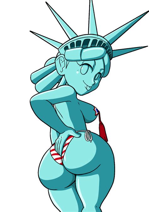 Tansau Statue Of Liberty Hand On Ass 1girl American Flag American