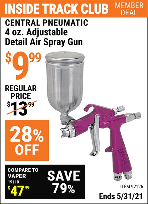 CENTRAL PNEUMATIC 4 oz. Adjustable Detail Air Spray Gun for $9.99