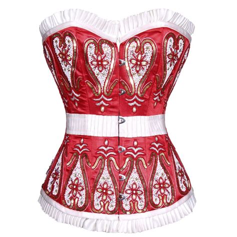 brazilian embroidery red white over bust burlesque corset overbust corset brazilian embroidery