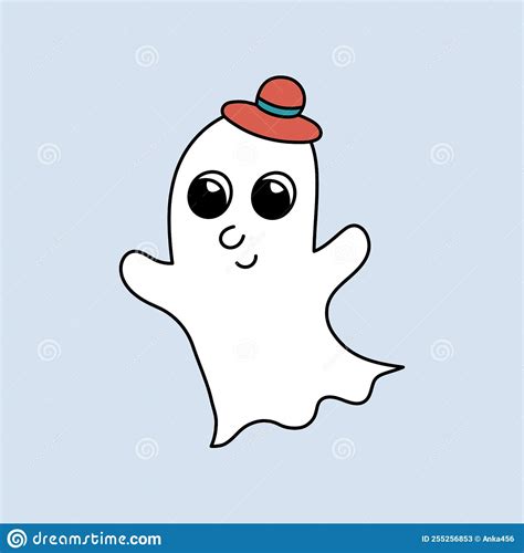 Cute Happy Ghost In Hat Isolated Halloween Doodle Character Cartoon