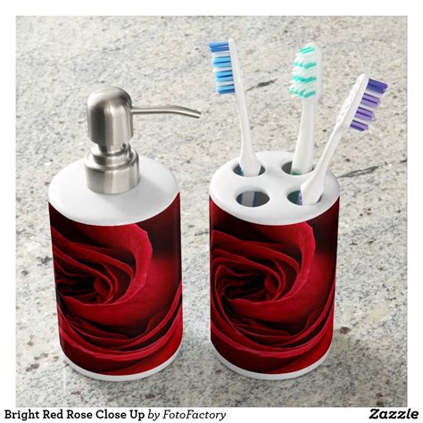 Red bathroom accessories sets are available in various sizes. Bright Red Rose Close Up Bathroom Set | Bath accessories ...