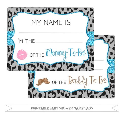 Free printable baby shower games. Printable Baby Shower Name Tags - Black Cheetah Print | Baby shower printables, Name tags, Badge ...