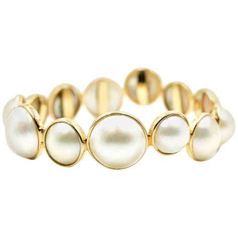 Pearl Bangle Bracelet 14k Yellow Gold For Sale At 1stdibs