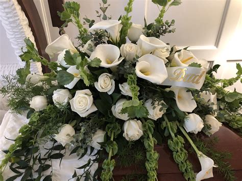 White Calla Lilies And Roses Casket Spray Funeral Spray Flowers