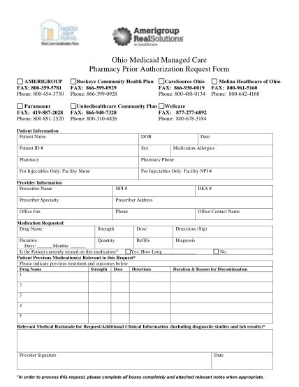 Buckeye Mycare Prior Authorization Form Authorizationform Net