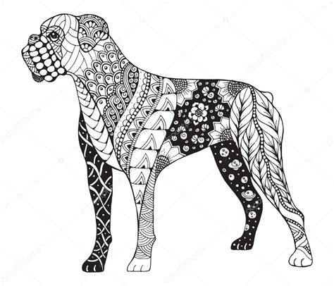 Illustration about graphic, detailed, doodle, drawing, happy, line, chihuahua, black, funny, antistress, cute, fauna, creature. Boxer chien zentangle stylisé, vectoriel, illustration ...