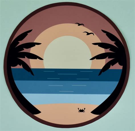 Beach Sunset Scene Design Glossy Vinyl Sticker Etsy