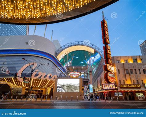 Twilight View Of The Entrance Of Fremont Street Experience Editorial