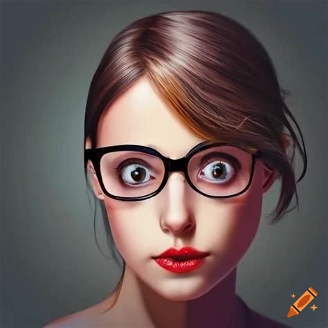 portrait of a brunette girl with glasses and captivating eyes on craiyon