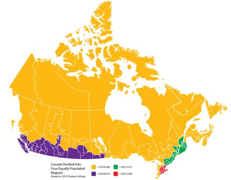 Map Canada Divided Into Four Regions Of Equal Populations Based On