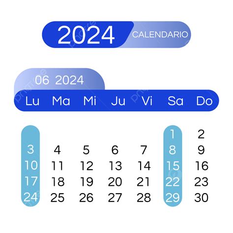 Calendário Espanhol 2024 Gradiente Azul Junho Png Dois Mil E Vinte E