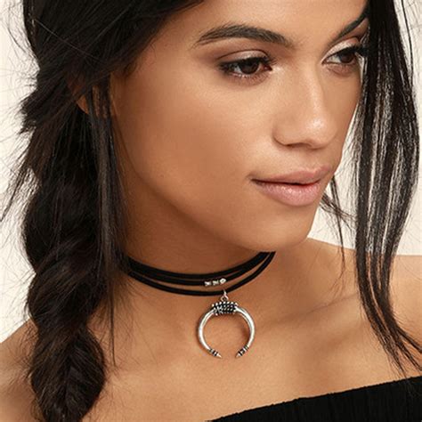 Bohemian Multilayer Leather Chain Choker Necklace Retro Moon Pendant