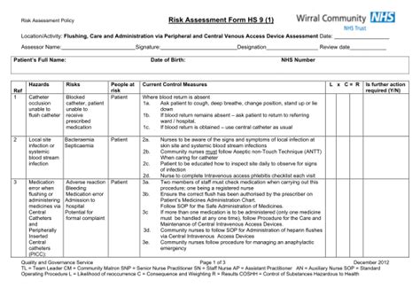 Free 9 Risk Assessment Form Samples In Pdf Excel Ms Word Riset