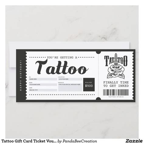 Tattoo Gift Card Ticket Voucher Certificate Zazzle Gift Card Design