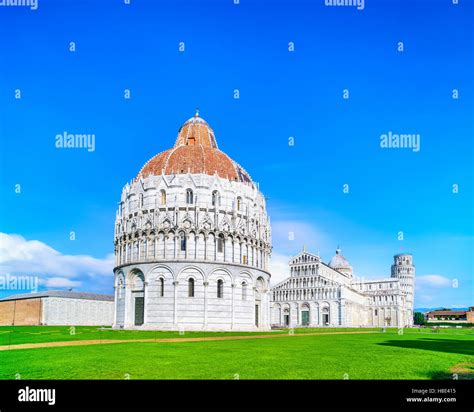 Pisa Miracle Square View Baptistry Cathedral Duomo And Leaning Tower