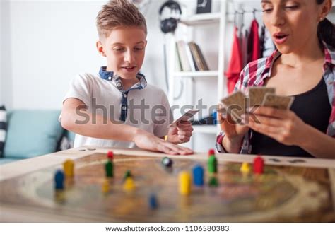 Mother Son Playing Modern Board Game Stock Photo Edit Now 1106580383