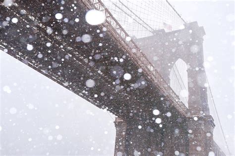 Brooklyn Bridge With Falling Snow Stockfreedom Premium Stock